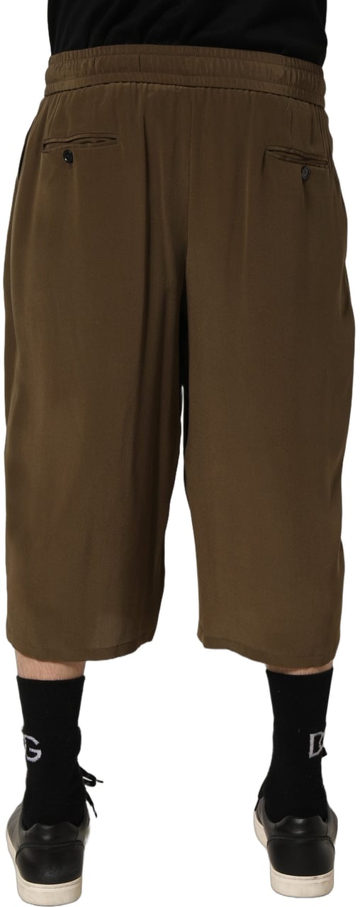 Dolce & Gabbana Brown Silk Mid Waist Pleated Bermuda Shorts Bruin