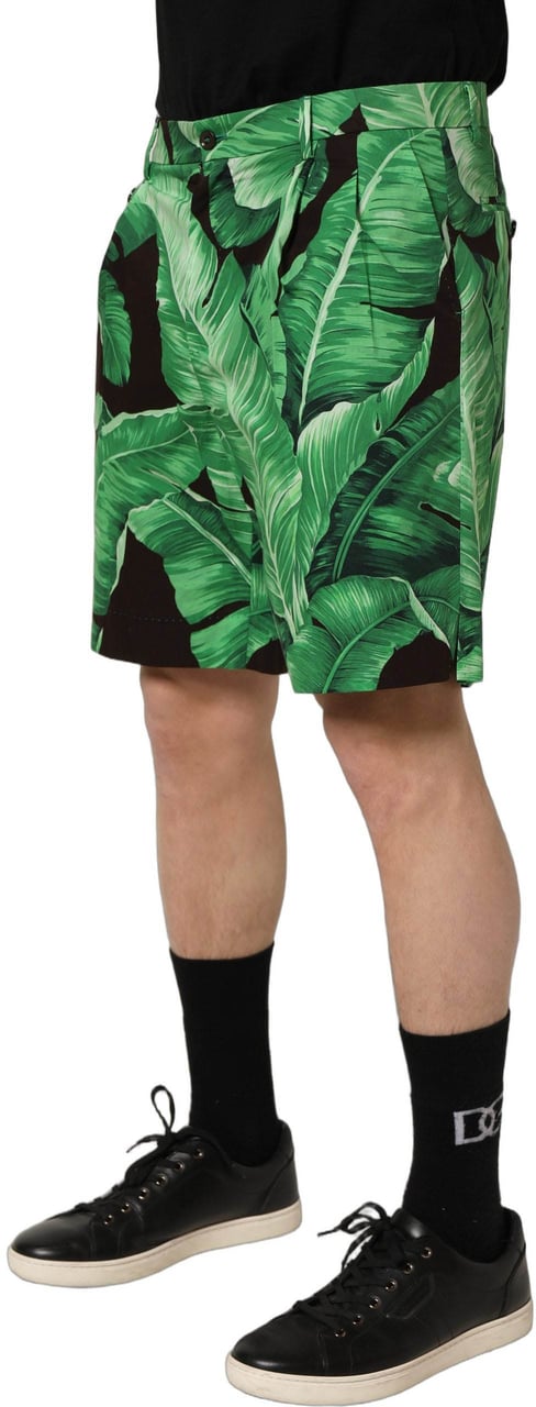 Dolce & Gabbana Black Green Banana Leaf Men Bermuda Shorts Groen