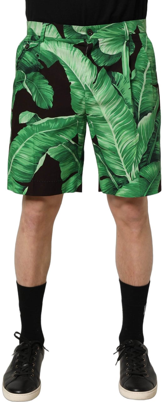 Dolce & Gabbana Black Green Banana Leaf Men Bermuda Shorts Groen