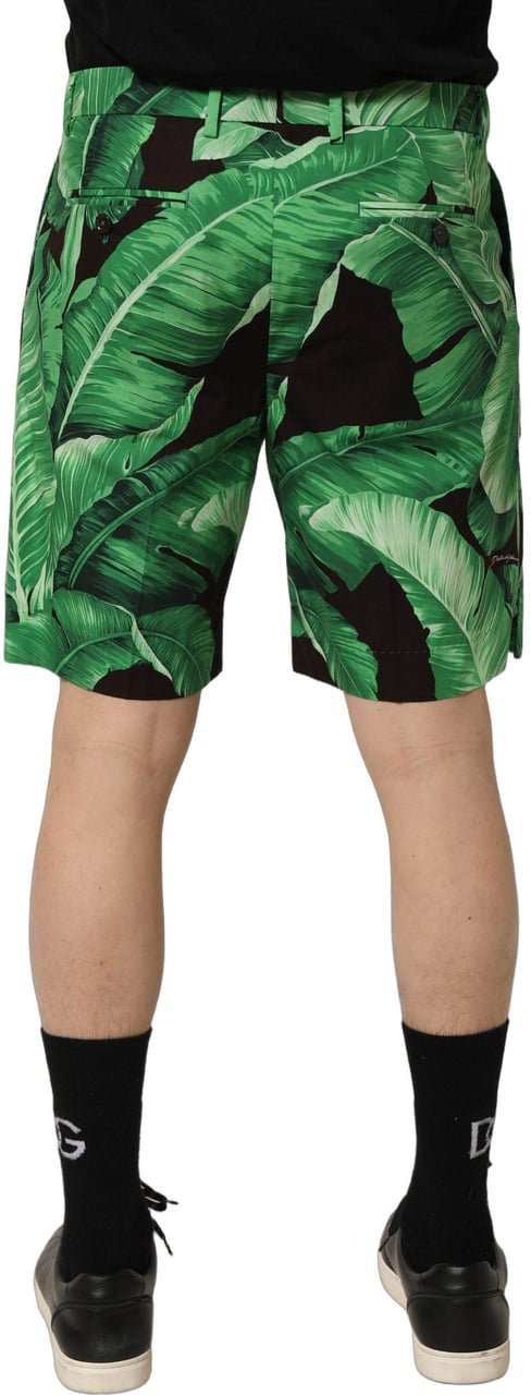 Dolce & Gabbana Black Green Banana Leaf Men Bermuda Shorts Groen