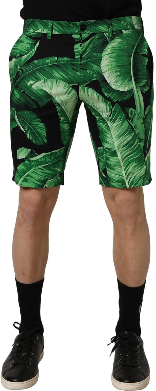 Dolce & Gabbana Black Green Banana Leaf Men Bermuda Shorts Groen