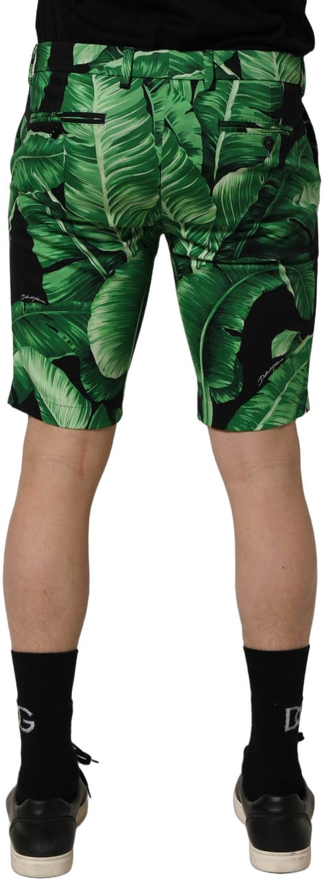 Dolce & Gabbana Black Green Banana Leaf Men Bermuda Shorts Groen