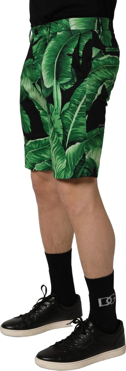 Dolce & Gabbana Black Green Banana Leaf Men Bermuda Shorts Groen