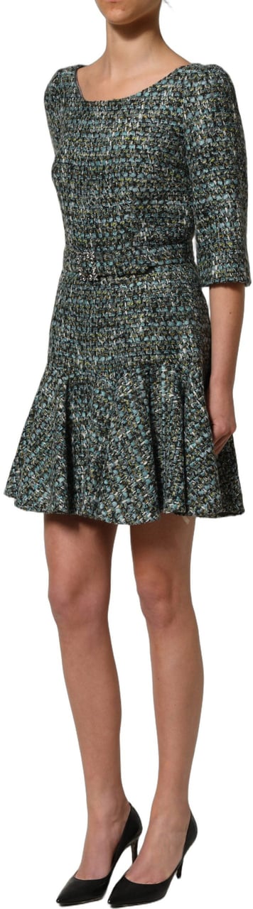 Dolce & Gabbana Multicolor Tweed Belted Babydoll Mini Dress Divers