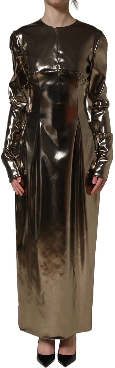 Dolce & Gabbana Metallic Gold Polyester LongSleeve Maxi Dress Metallic