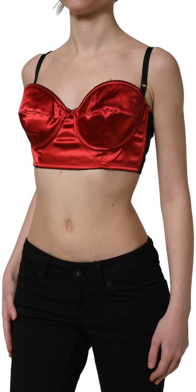 Dolce & Gabbana Red Polyester Satin Bustier Cropped Tank Top Rood