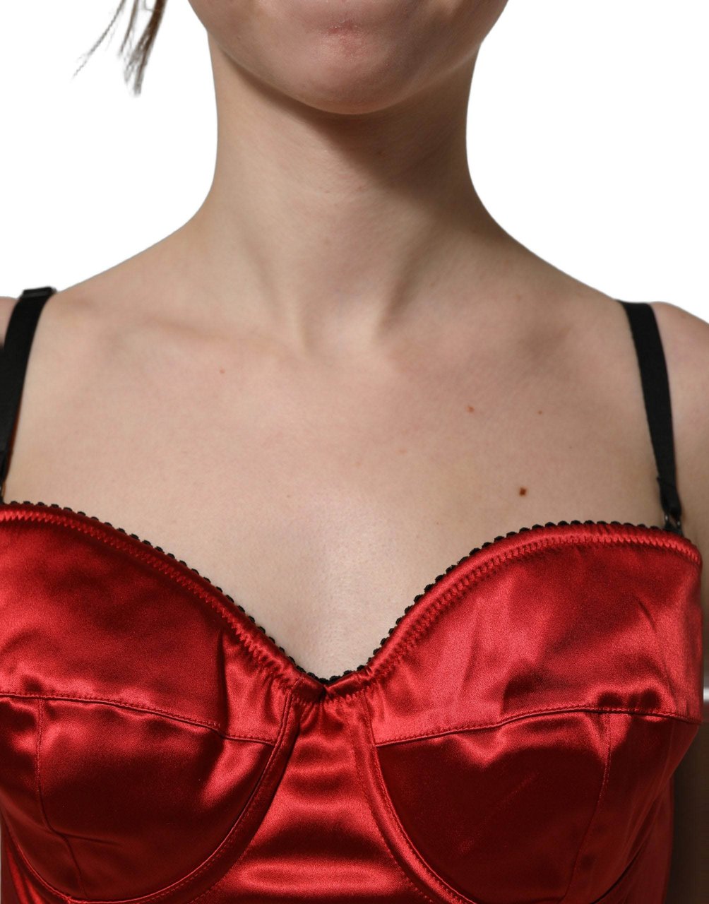 Dolce & Gabbana Red Polyester Satin Bustier Cropped Tank Top Rood