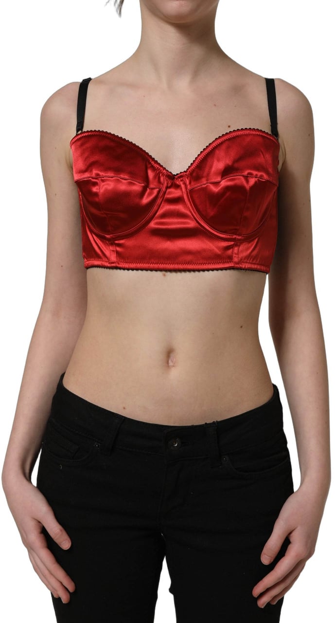 Dolce & Gabbana Red Polyester Satin Bustier Cropped Tank Top Rood