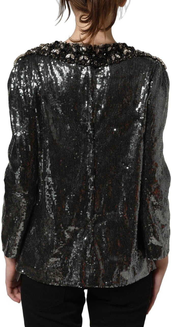 Dolce & Gabbana Metallic Gray Sequin Embellished Blouse Top Grijs