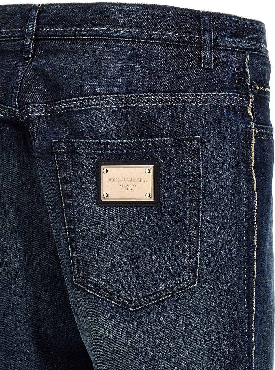 Dolce & Gabbana Blue Cotton Skinny Jeans Blauw