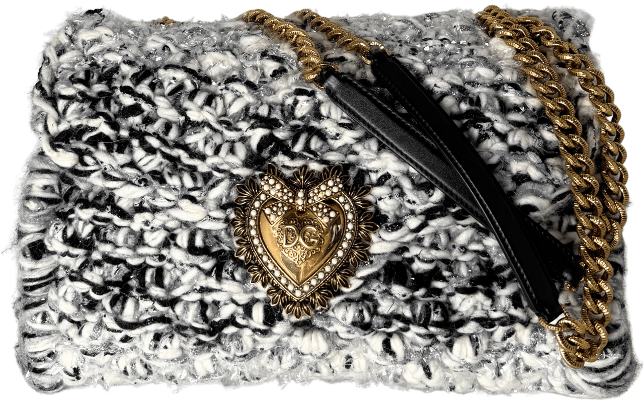 Dolce & Gabbana Dolce & Gabbana Große Schultertasche Devotion aus Strickgewebe Grau Fullset / neuwertig Grijs