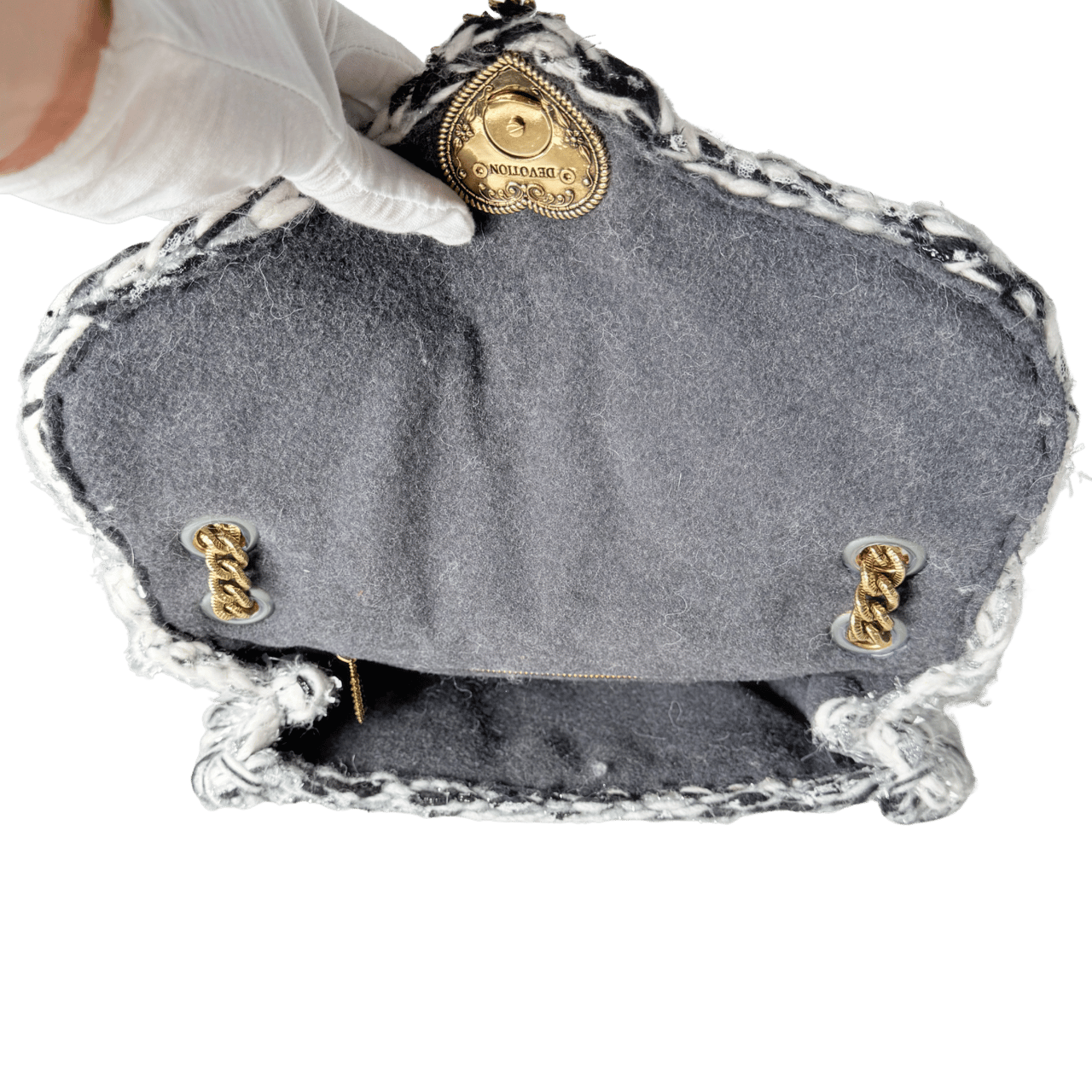 Dolce & Gabbana Dolce & Gabbana Große Schultertasche Devotion aus Strickgewebe Grau Fullset / neuwertig Grijs