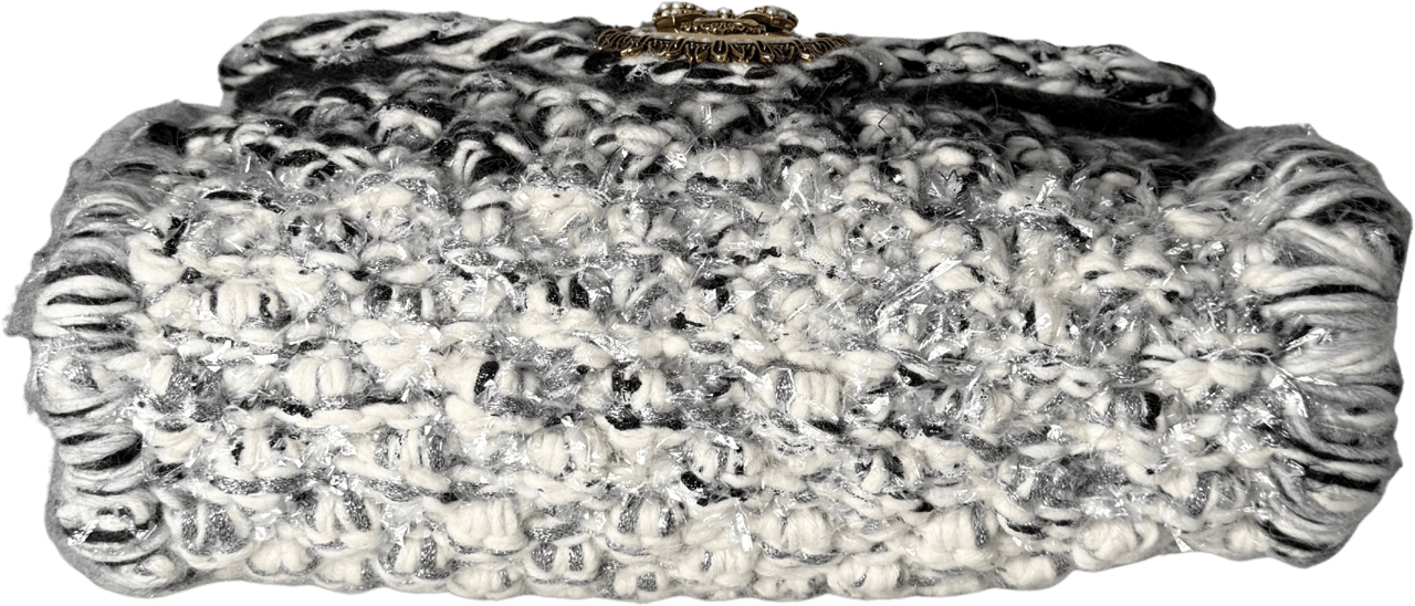 Dolce & Gabbana Dolce & Gabbana Große Schultertasche Devotion aus Strickgewebe Grau Fullset / neuwertig Grijs