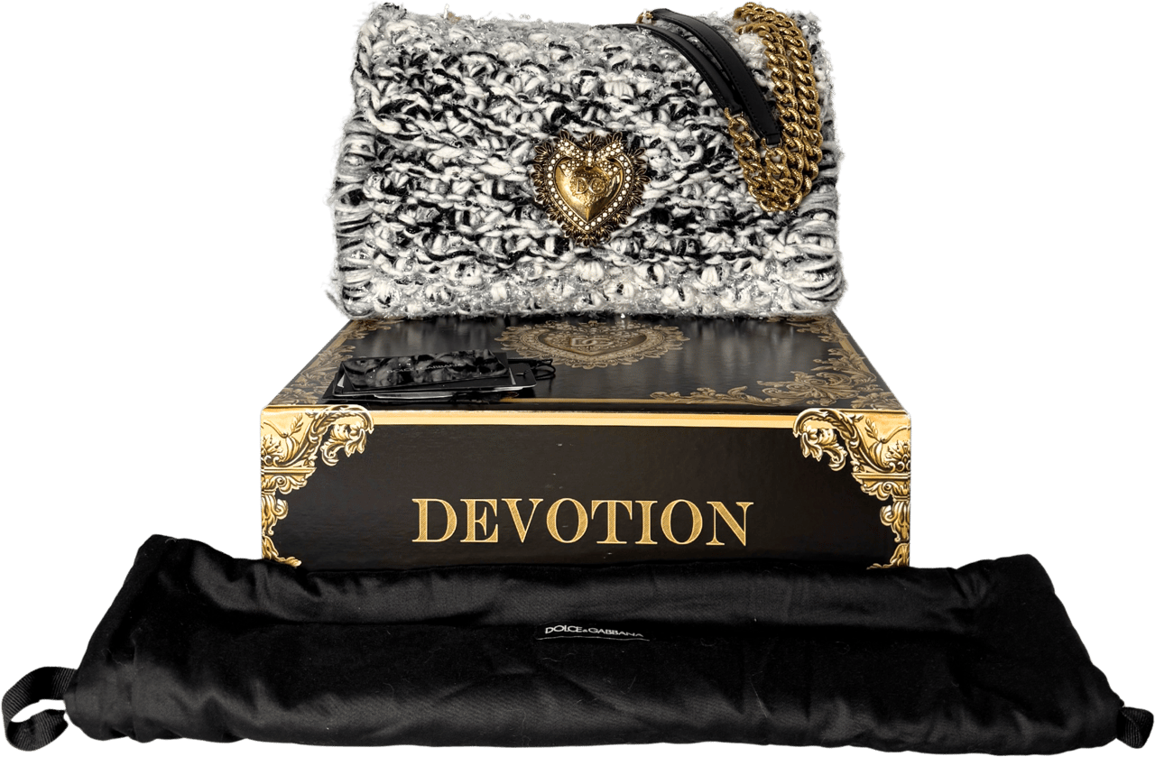 Dolce & Gabbana Dolce & Gabbana Große Schultertasche Devotion aus Strickgewebe Grau Fullset / neuwertig Grijs