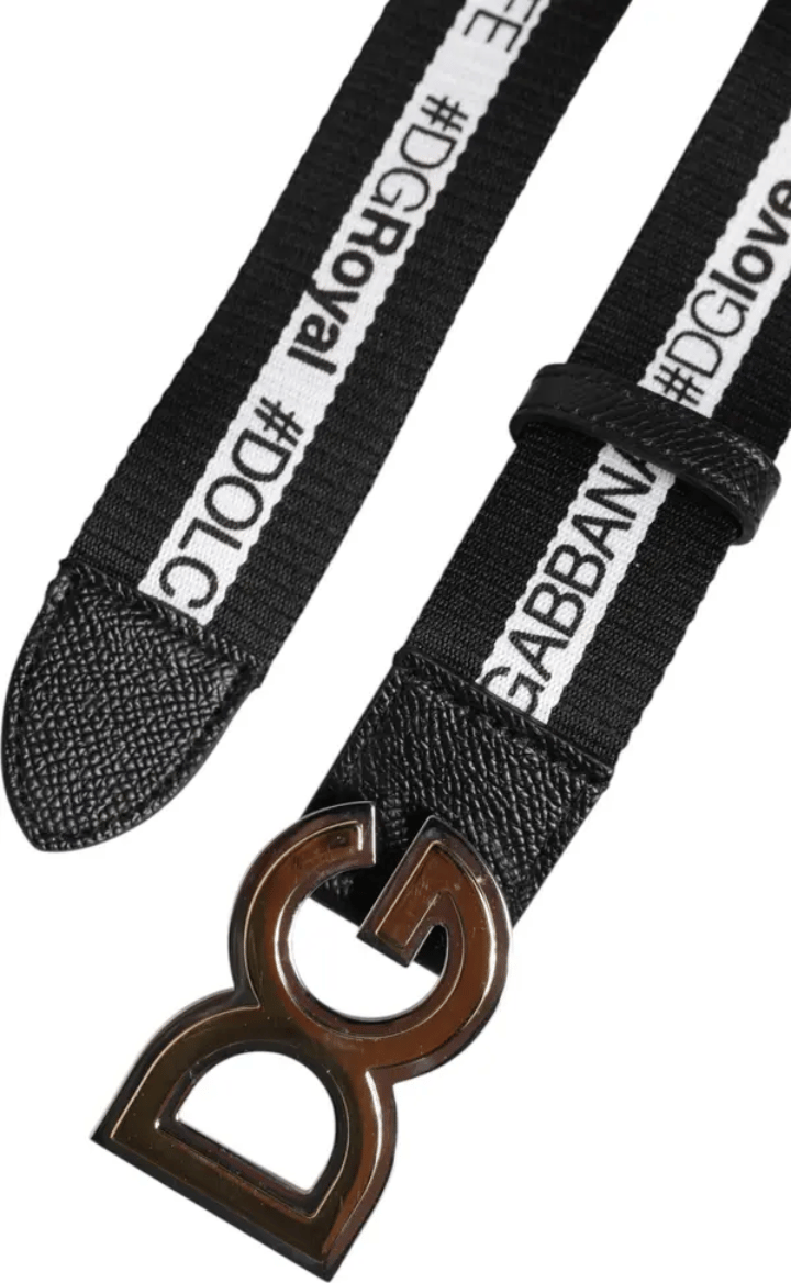 Dolce & Gabbana Dolce & Gabbana Black Cotton Metal DG Logo Gold Buckle Belt Dierenprint