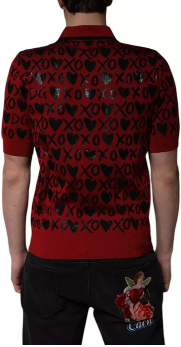 Dolce & Gabbana Men's Red XOXO Print Polo Shirt Rood