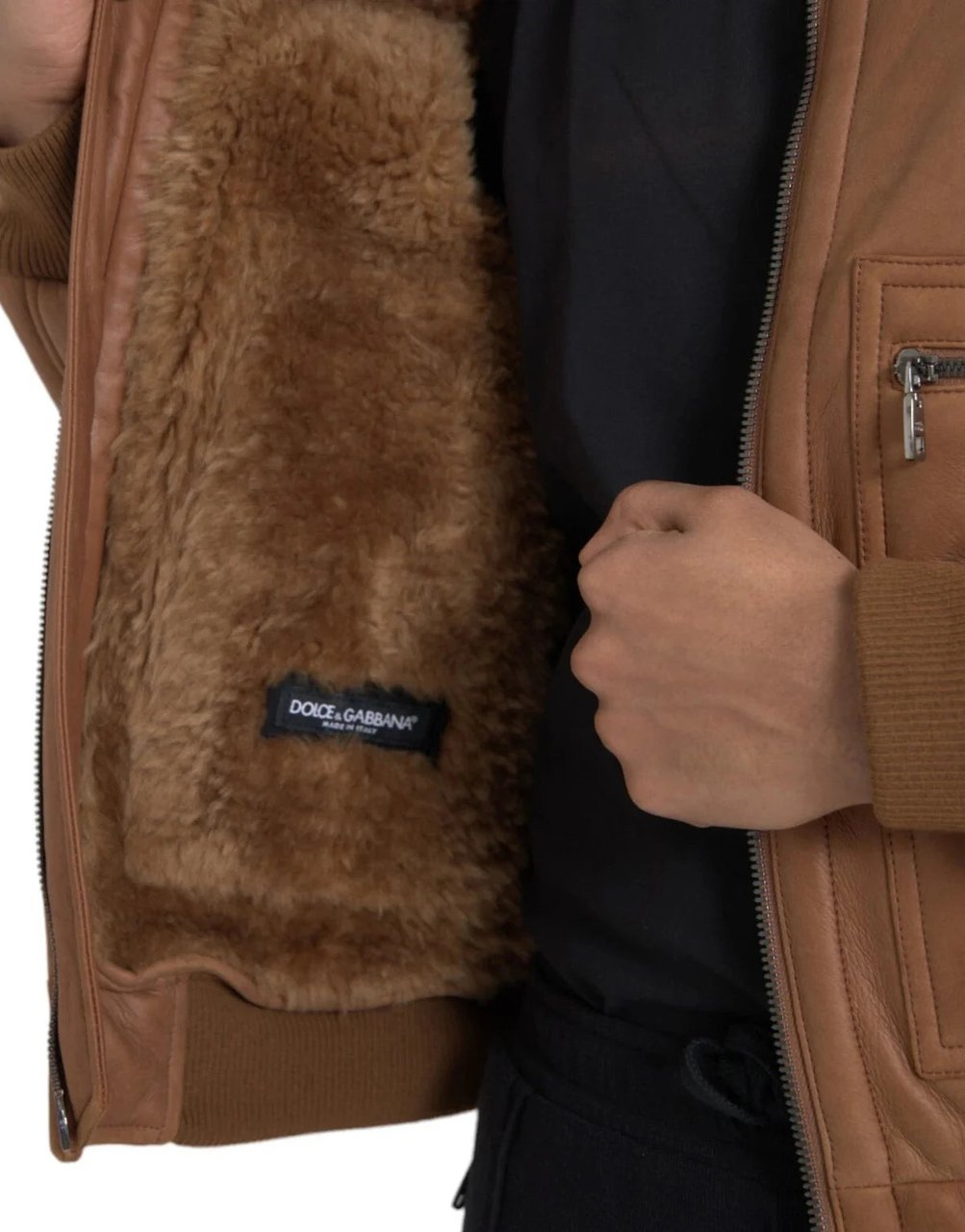 Dolce & Gabbana Brown Leather Fur Button Biker Coat Men's Jacket Bruin