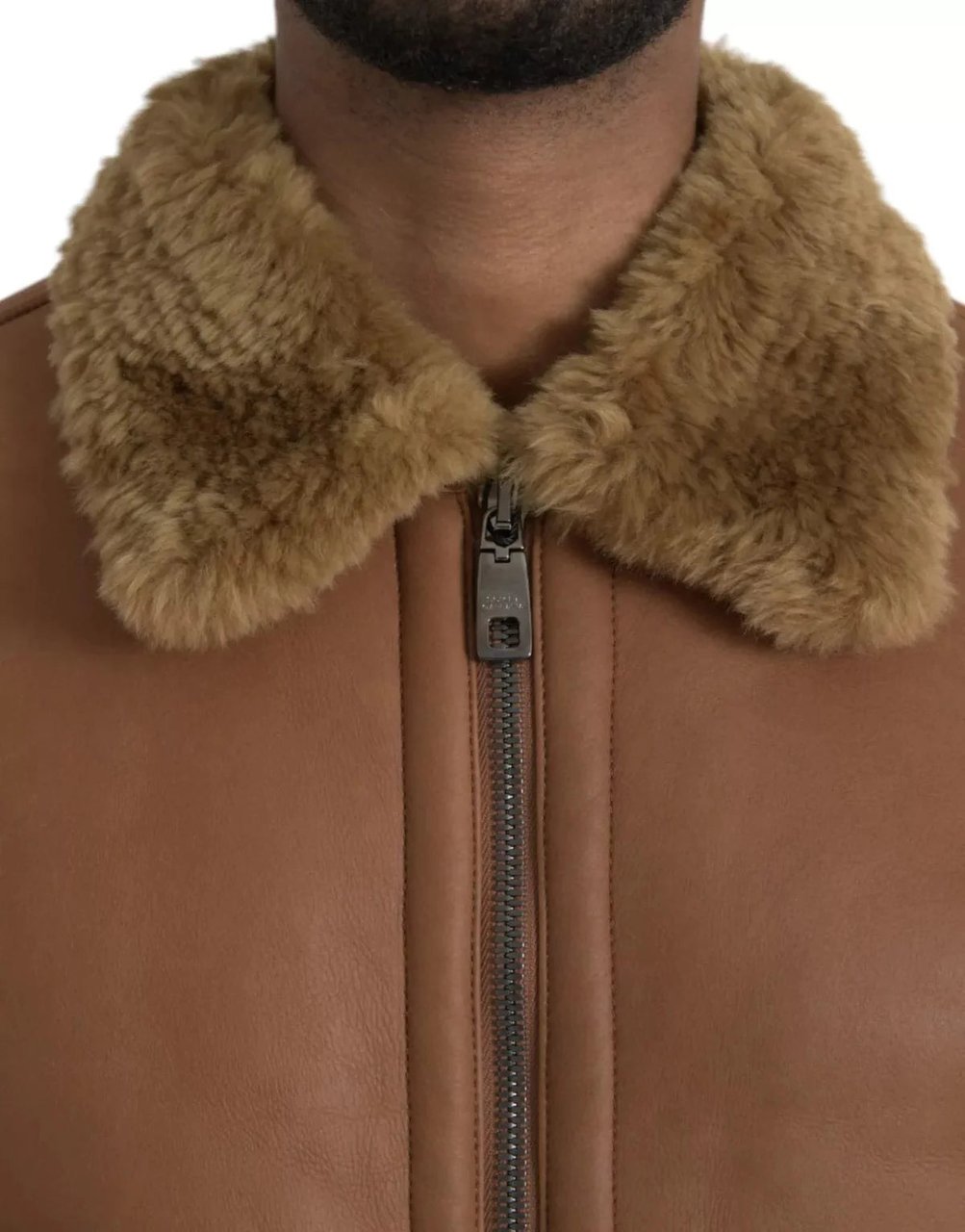 Dolce & Gabbana Brown Leather Fur Button Biker Coat Men's Jacket Bruin