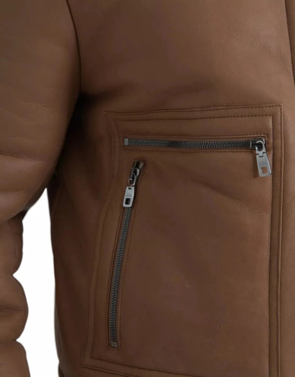 Dolce & Gabbana Brown Leather Fur Button Biker Coat Men's Jacket Bruin