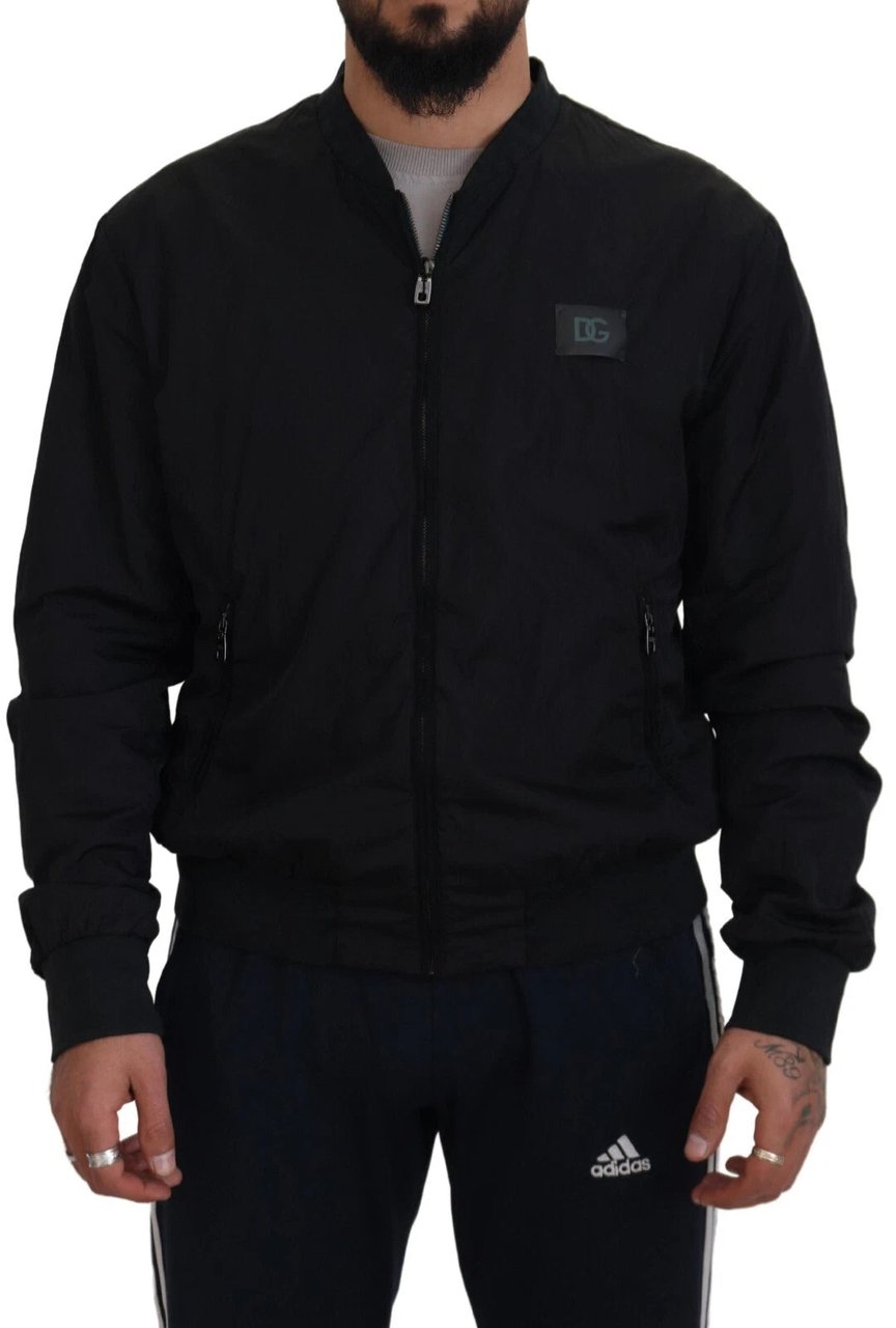 Dolce & Gabbana DOLCE & GABBANA Black Nylon Logo Bomber Jacket Zwart