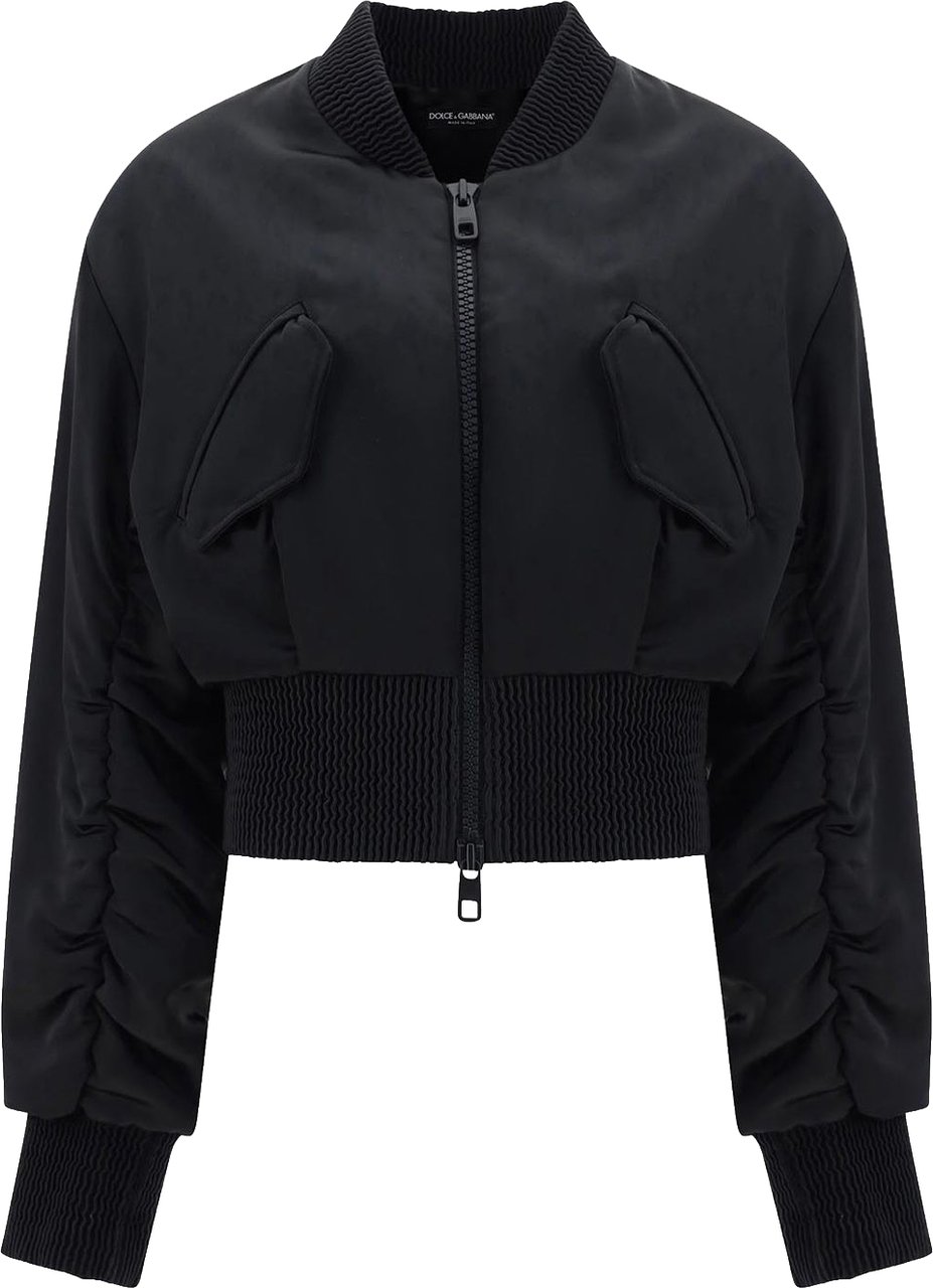 Dolce & Gabbana Cropped Bomber Jacket Zwart
