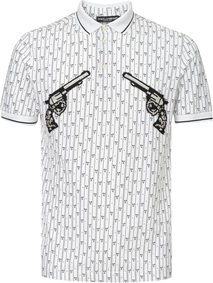 Dolce & Gabbana White Piquet Polo Shirt with Dolce & Gabbana Allover Print Divers