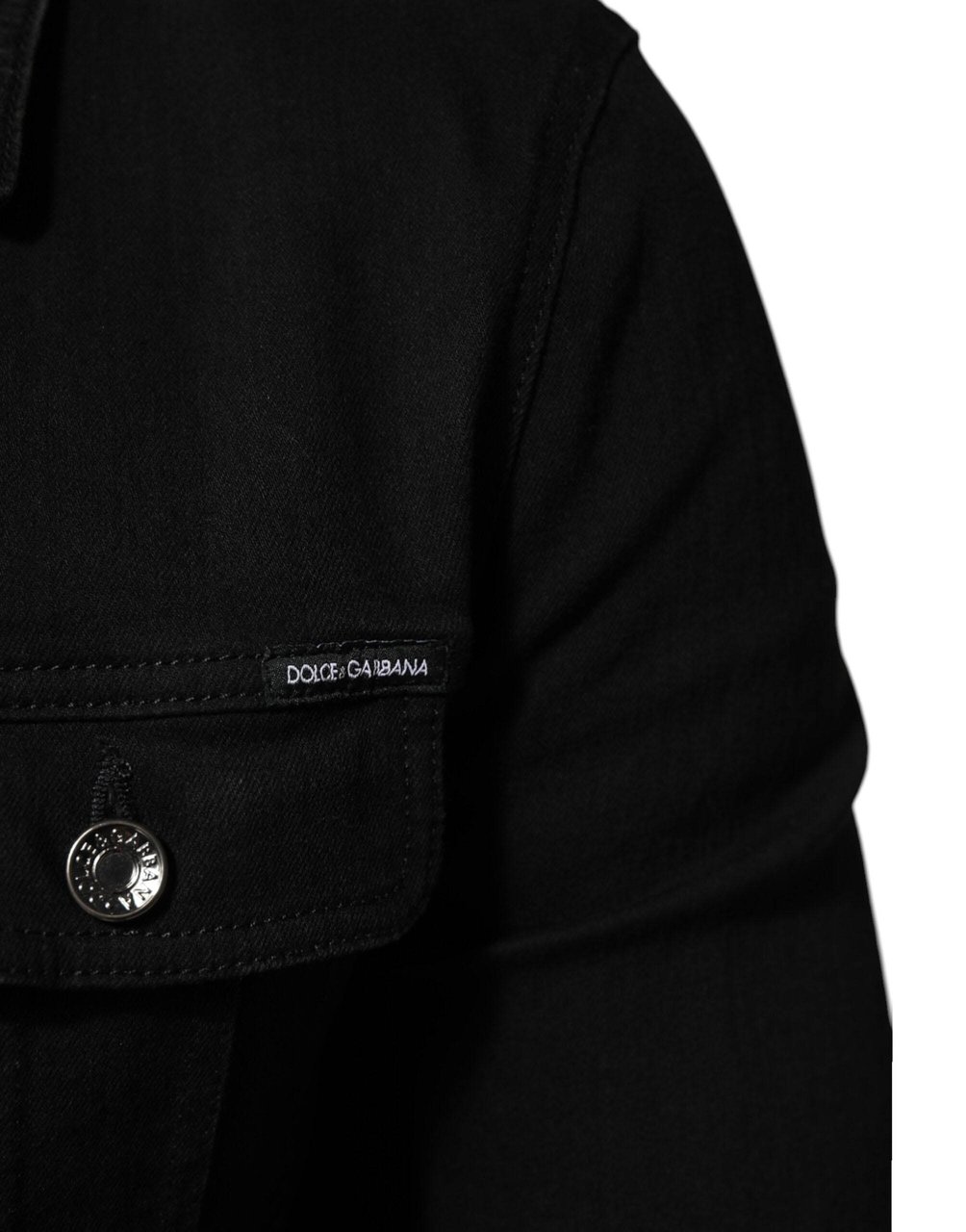 Dolce & Gabbana Black Cotton Denim Stretch Button Up Jacket Zwart