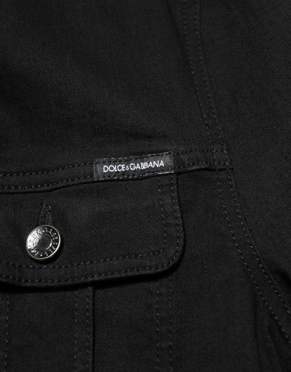 Dolce & Gabbana Black Cotton Denim Stretch Button Up Jacket Zwart