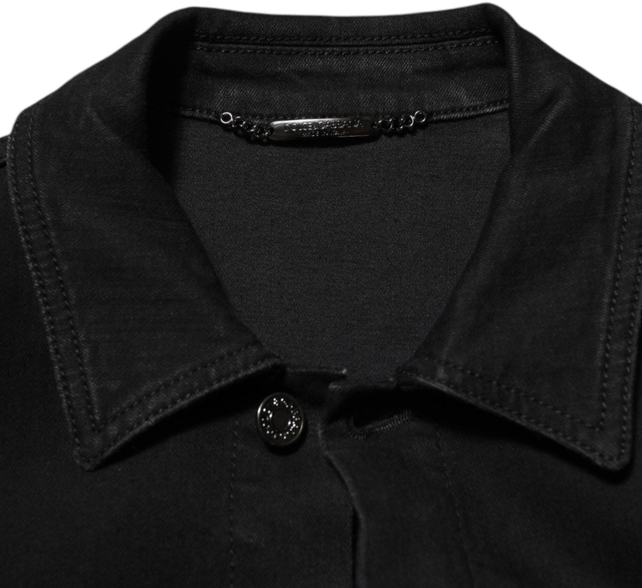 Dolce & Gabbana Black Cotton Denim Stretch Button Up Jacket Zwart