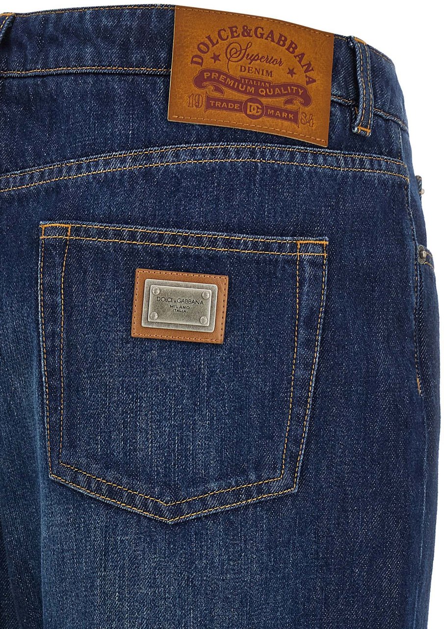 Dolce & Gabbana Blue Cotton Straight-Leg Jeans Blauw