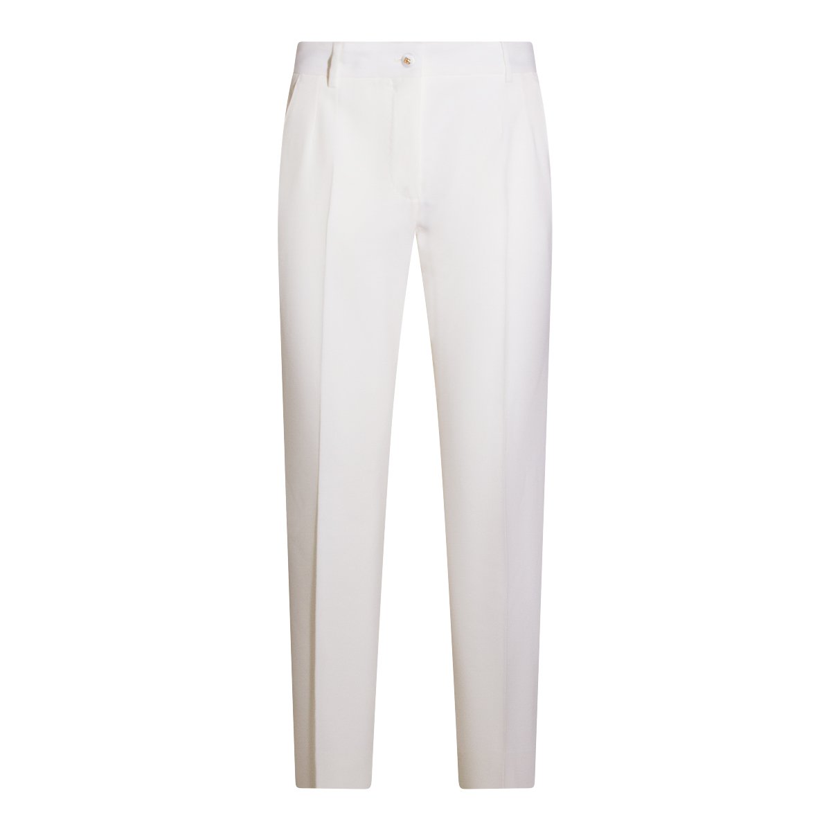 Dolce & Gabbana White Wool Straight-Leg Pants Wit
