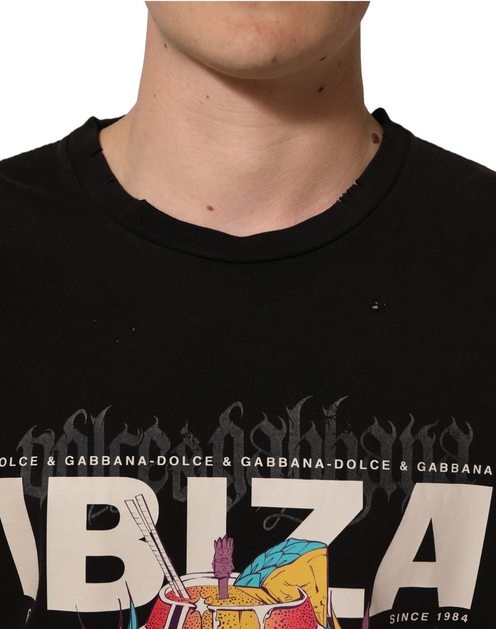 Dolce & Gabbana Black Tropical "IBIZA" Men Crew Neck T-shirt Zwart