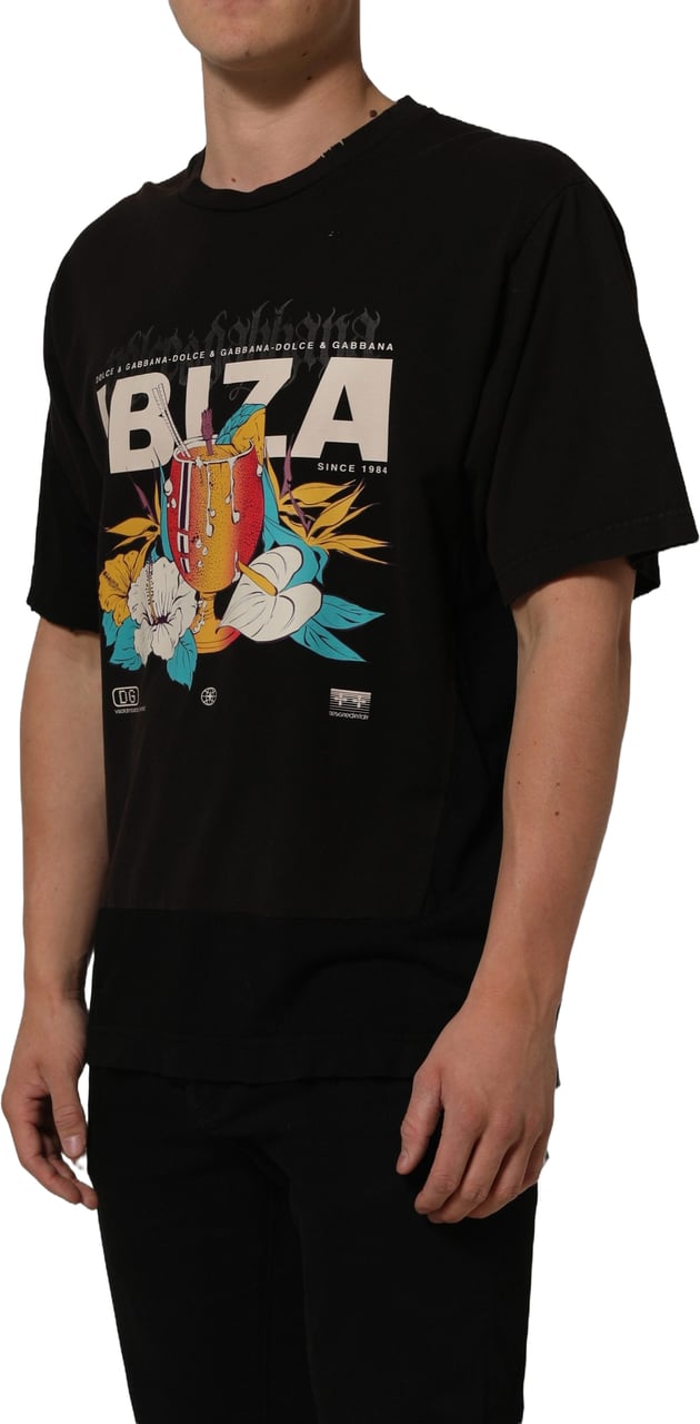 Dolce & Gabbana Black Tropical "IBIZA" Men Crew Neck T-shirt Zwart