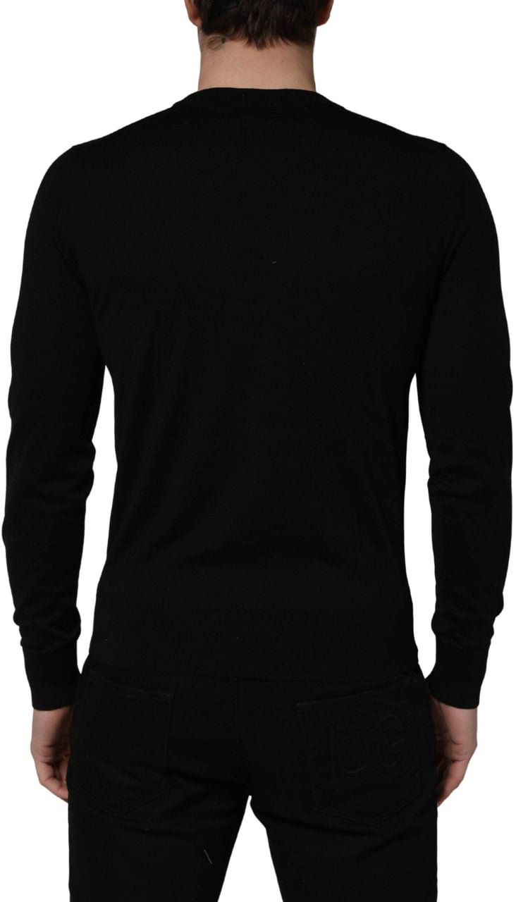 Dolce & Gabbana Black embroidered Logo Crew Neck Pullover Sweater Zwart