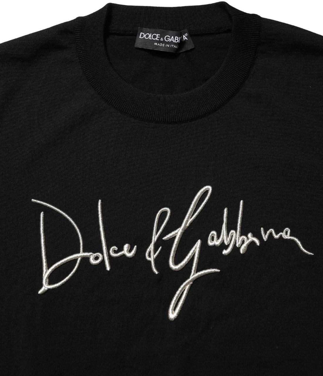 Dolce & Gabbana Black embroidered Logo Crew Neck Pullover Sweater Zwart