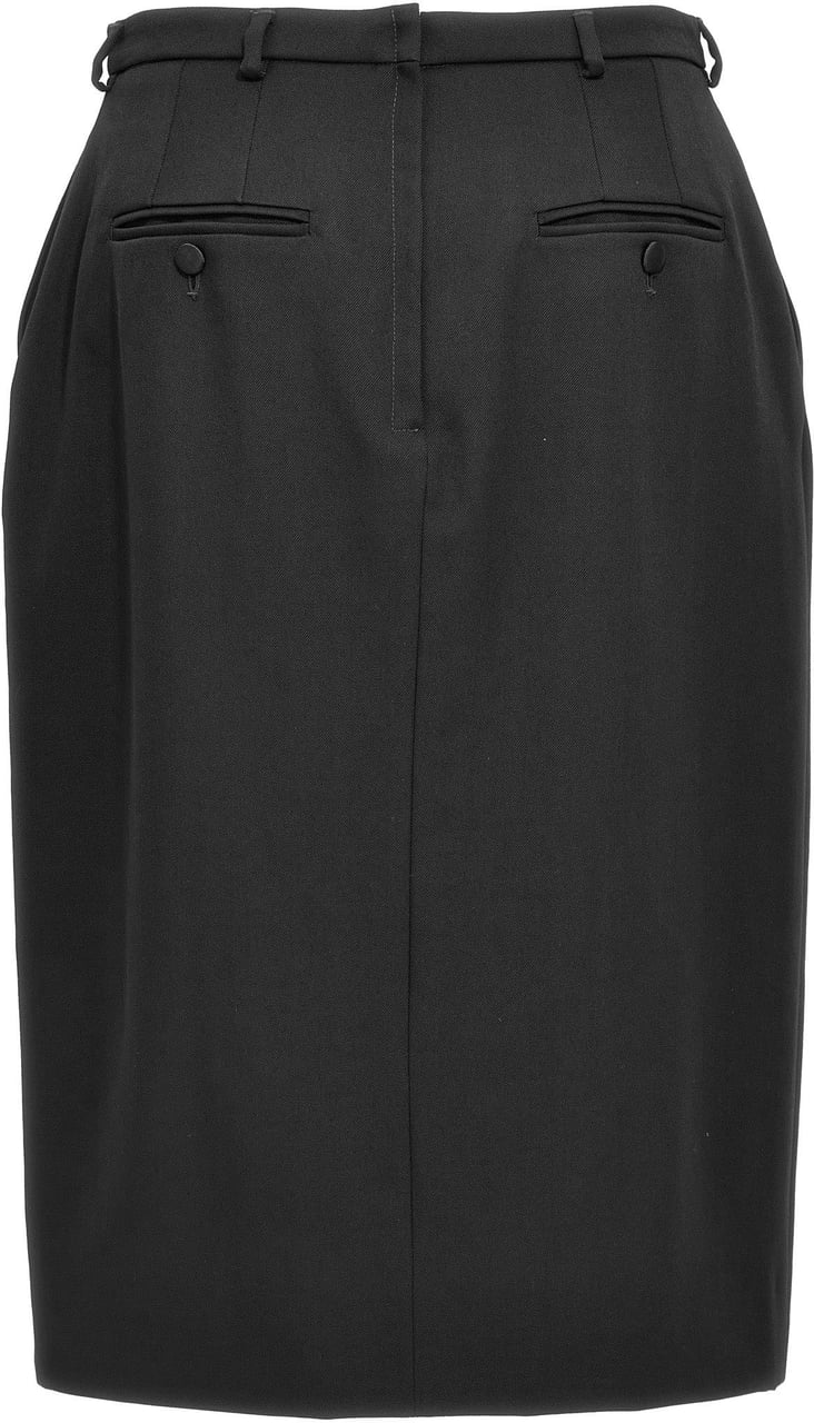 Dolce & Gabbana Black Virgin Wool Midi Skirt Zwart