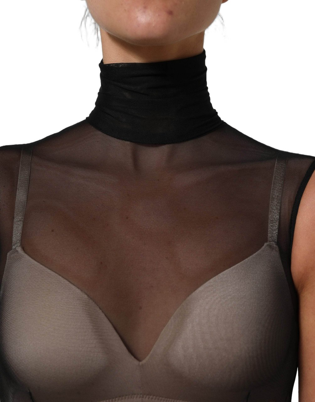 Dolce & Gabbana Black Sheer Mesh Jumpsuit Turtleneck Dress Zwart