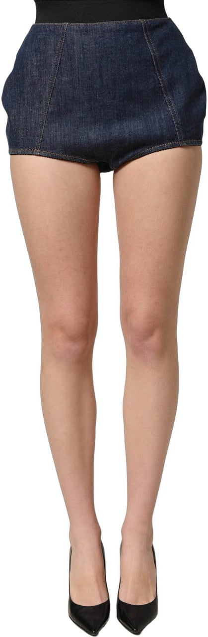 Dolce & Gabbana Blue Cotton High Waist Denim Hotpants Shorts Blauw