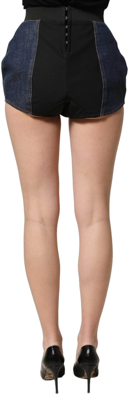 Dolce & Gabbana Blue Cotton High Waist Denim Hotpants Shorts Blauw