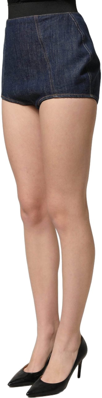 Dolce & Gabbana Blue Cotton High Waist Denim Hotpants Shorts Blauw
