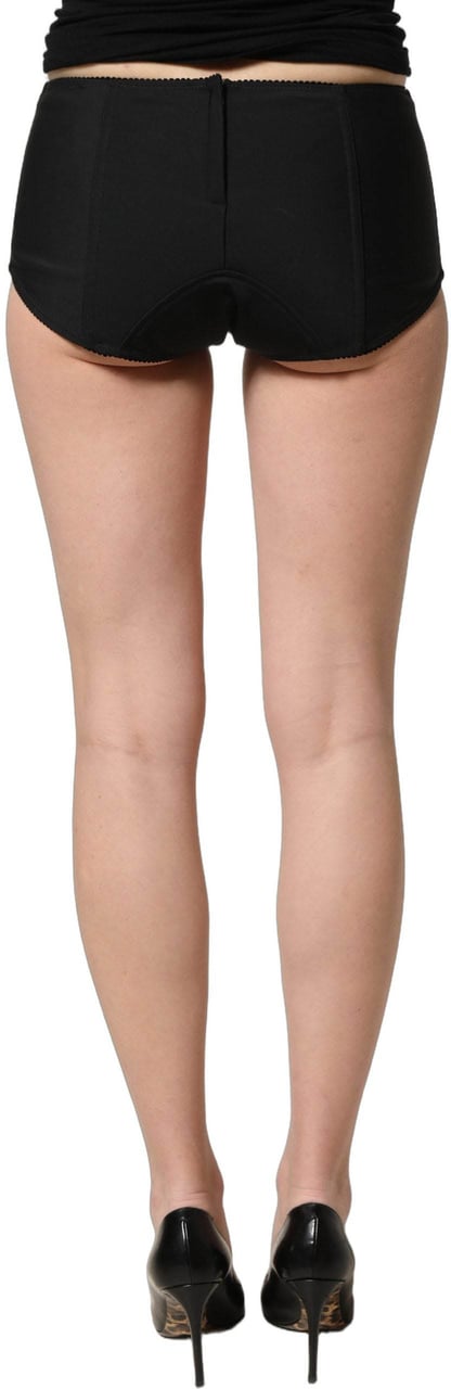 Dolce & Gabbana Black Low Waist Satin Culotte Hotpants Shorts Zwart