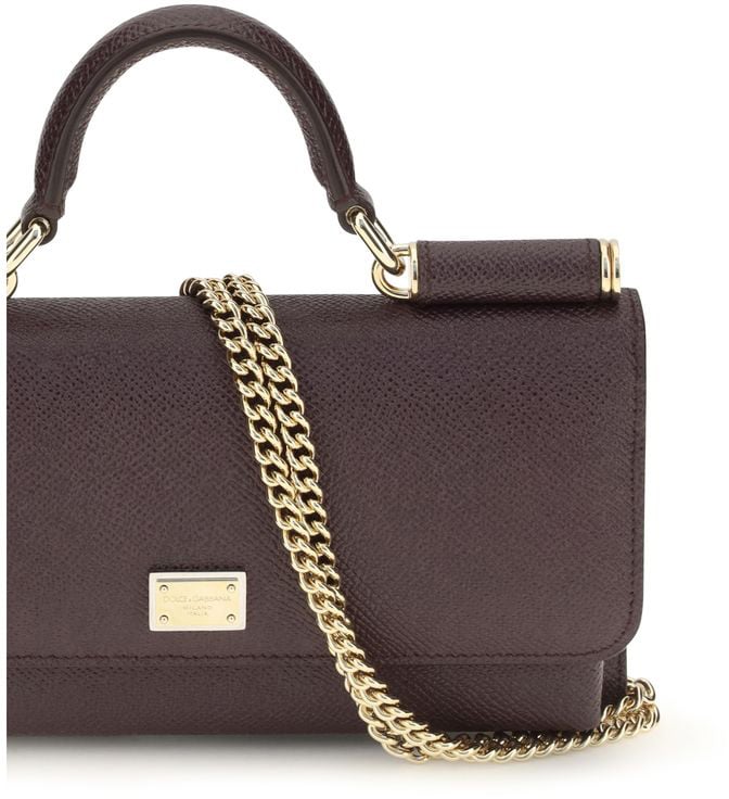 Dolce & Gabbana Brown Calf Leather Bos Taurus Shoulder Bag Zwart