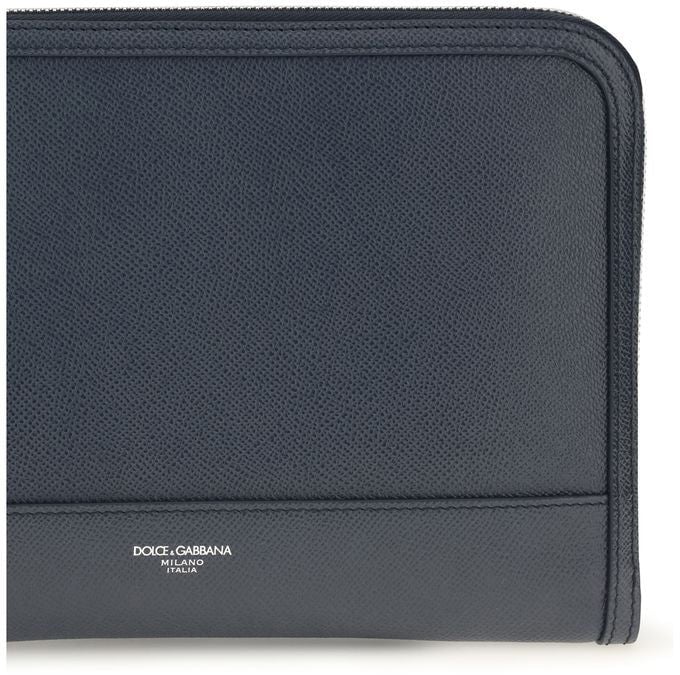 Dolce & Gabbana Blue Calf Leather Bos Taurus Clutch Bag Blauw