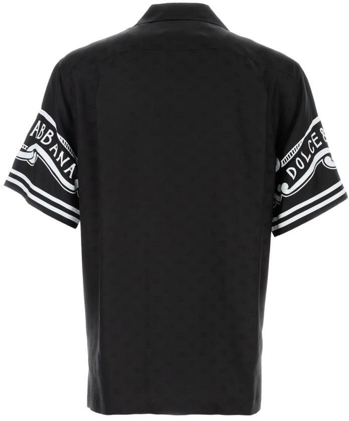 Dolce & Gabbana Short-Sleeved Black Shirt With Sporty Stripes Zwart
