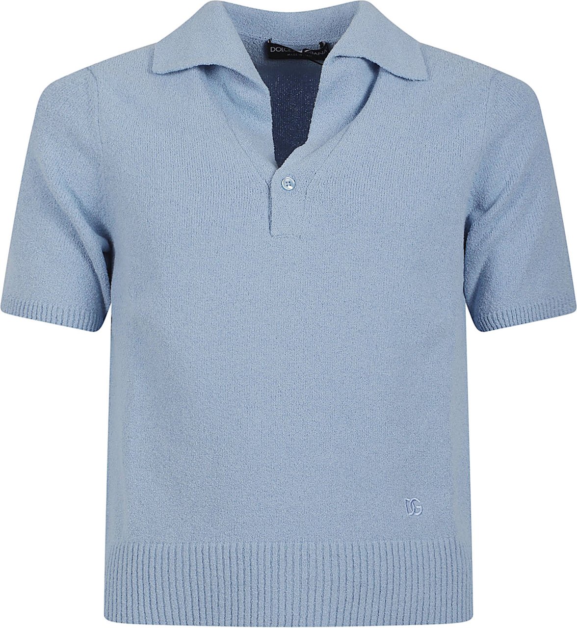 Dolce & Gabbana Textured Knit Polo Shirt with Ribbed Hem Blauw