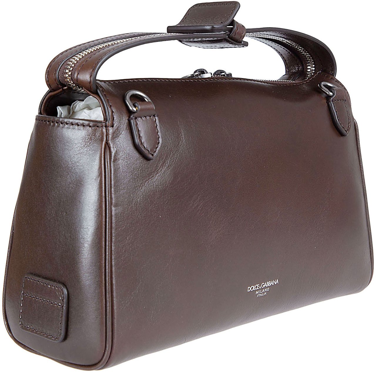 Dolce & Gabbana Vittoria Brown Calf Leather Shoulder Bag Grijs
