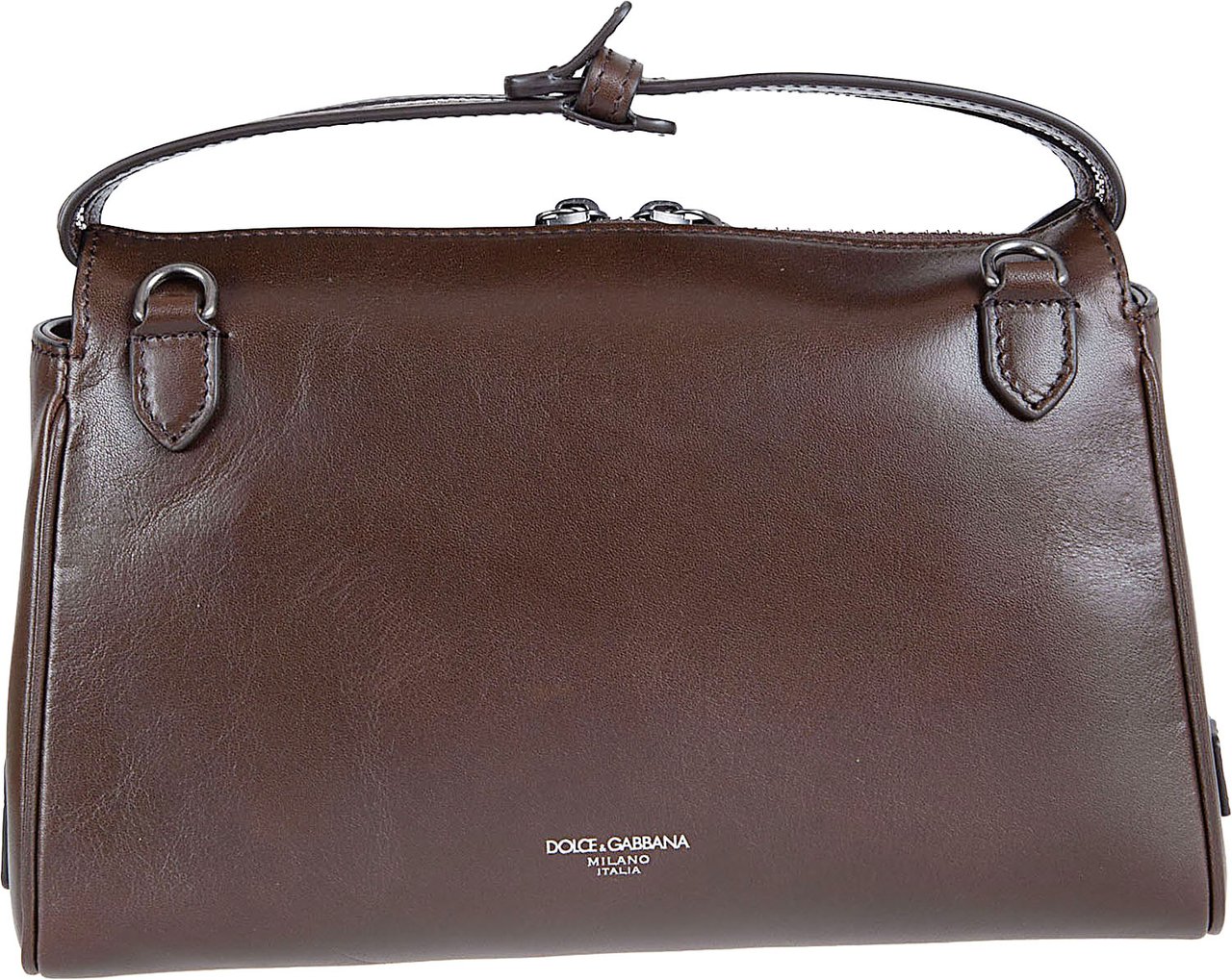 Dolce & Gabbana Vittoria Brown Calf Leather Shoulder Bag Grijs