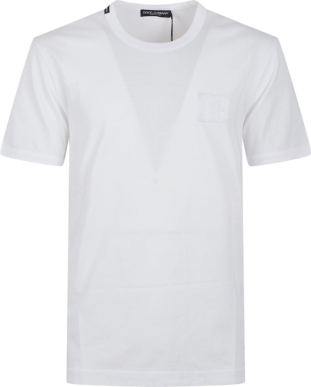 Dolce & Gabbana Plain White Crew Neck Tee with Textured Logo Patch Wit
