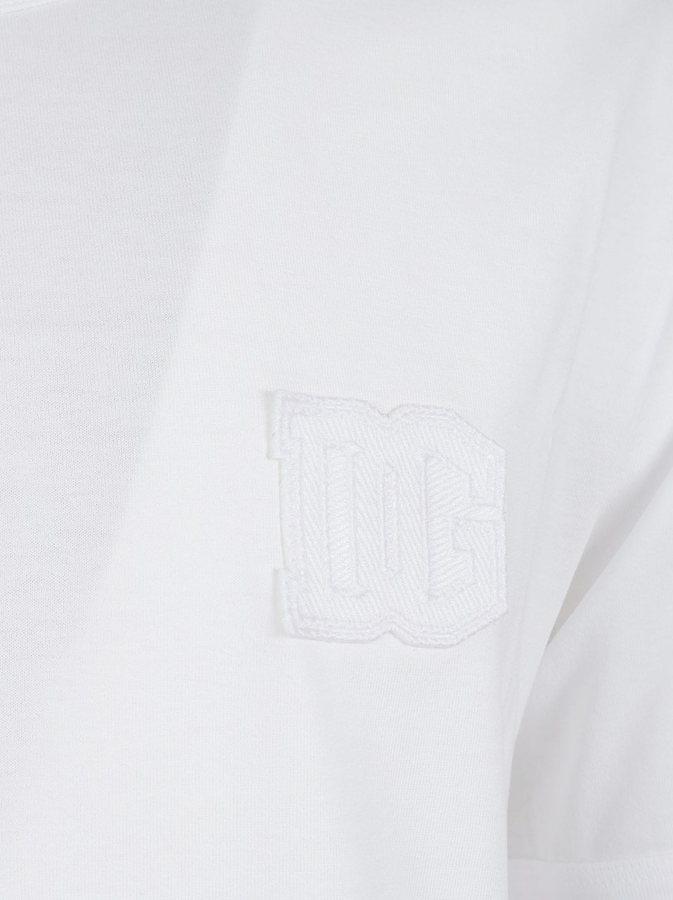 Dolce & Gabbana Plain White Crew Neck Tee with Textured Logo Patch Wit