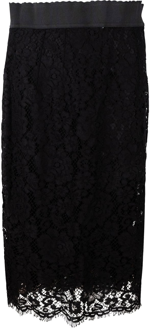 Dolce & Gabbana Black Spitze Lace-Trimmed Skirt (IT42) Zwart